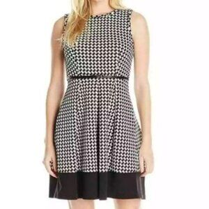 Calvin Klein Hounds Tooth Sleeveless Fit and Flare A-Line Dress